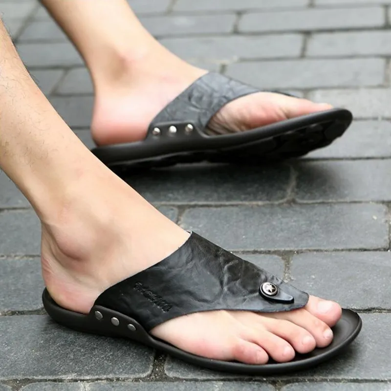 

Classic Sandals Men Shoes Summer Beach Sandals Men Slippers Quality Leather Sandals For Men Comfortable Flip Flops Male Footwear