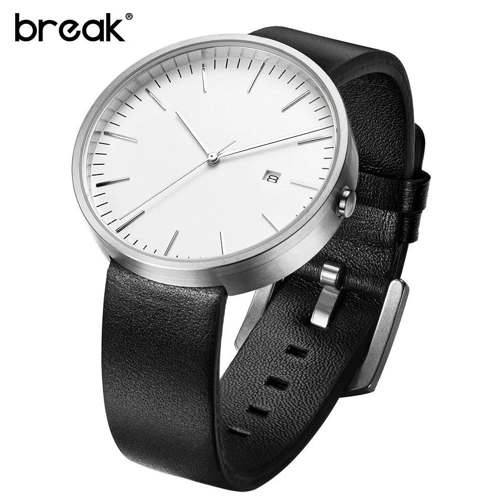 Relogio Masculino 3ATM BREAK Unisex Genuine Leather Strap Minimalist