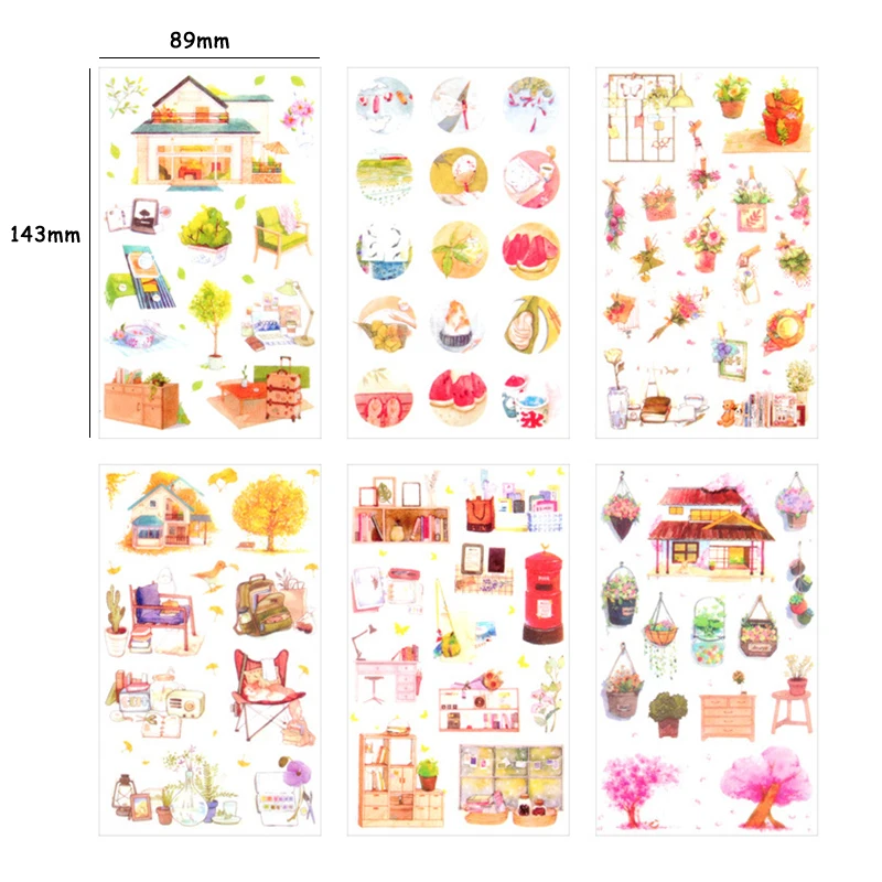 

6sheets/pack sweet my house decorative scrapbook stickers adhesive sticky label for dairy stationery