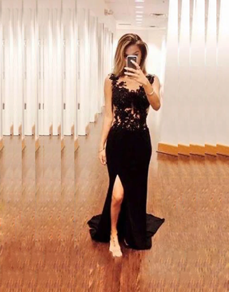 black lace evening dresses uk