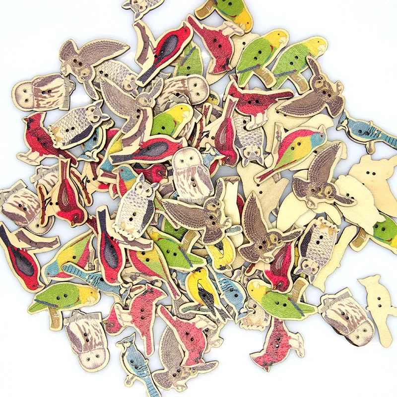 50 шт. разноцветные ботинки с птицами 40 х20 мм|printed wooden buttons|wooden buttons scrapbookingwooden |