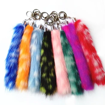 

12pcs/lotFaux Raccoon Fur Tail KeyChain Bag Car Keyring Colorful Raccoon tail Design Key Chain Bag Charms Key chain Fur Keyrings