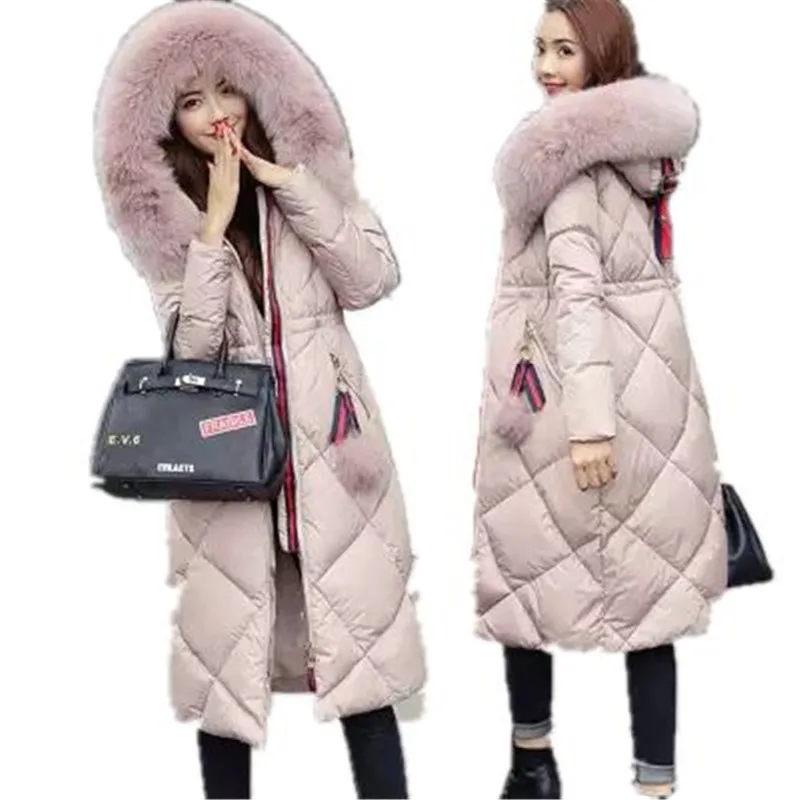 

2017 New Winter Maternity Women Coat Warm Super Large Fur Collar Long Down Cotton Jacket Thick Hooded Winter Down Coat AK267