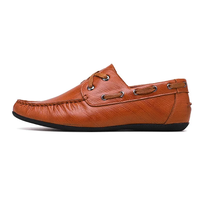 

2019 Spring Autumn Men Boat Shoes Handmade Shoes Casual Leather Flat Lace Up Shoes 25D50