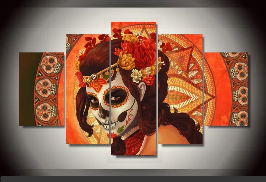 

Art Abstract Indoor Decor Day Of The Dead print canvas in 5 pieces 20x35cmx2,20x45cmx2,20x55cm