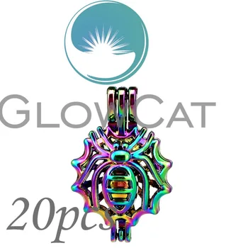 

20x CC555 Rainbow Colors Gothic Spider Web Stone Beads Cage Jewelry Making Essential Oil Diffuser Pearl Cage Locket Pendant