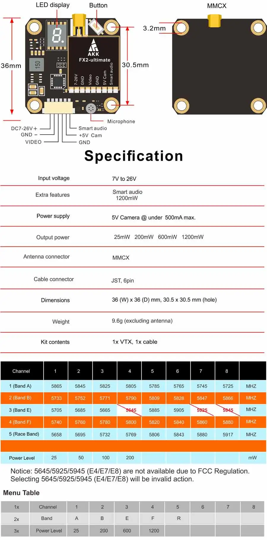 AKK FX2-ultimate 5,8 ГГц VTX поддержка OSD Настройка обновленная версия с большим диапазоном