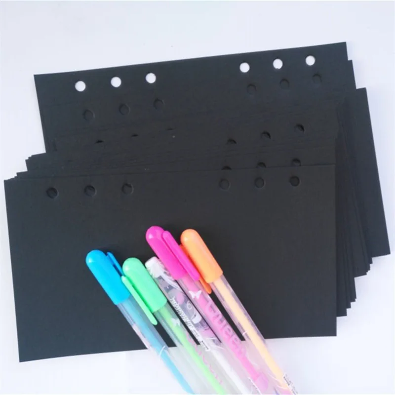 

20Sheets 6-hole Loose-leaf Notepad Inside Page Credit- Refills Thicken Notebook Black Cardboard Loose-leaf School Office Supply