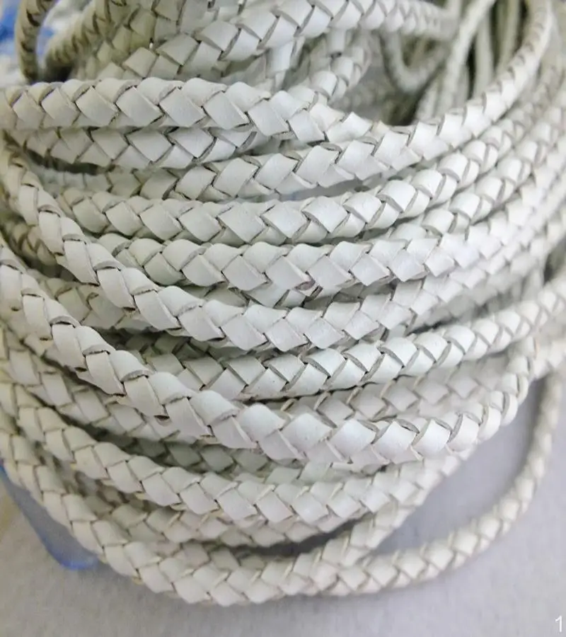 Z 5141 White Color Round Braided Real Leather Jewelry Cord 3mm 50M