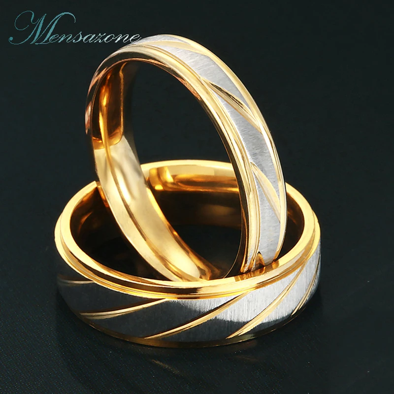 

MENSAZONE Couple Ring Gold-Color Jewelry for Women Man Stainless Steel Lover Promise Rings Wedding Bands