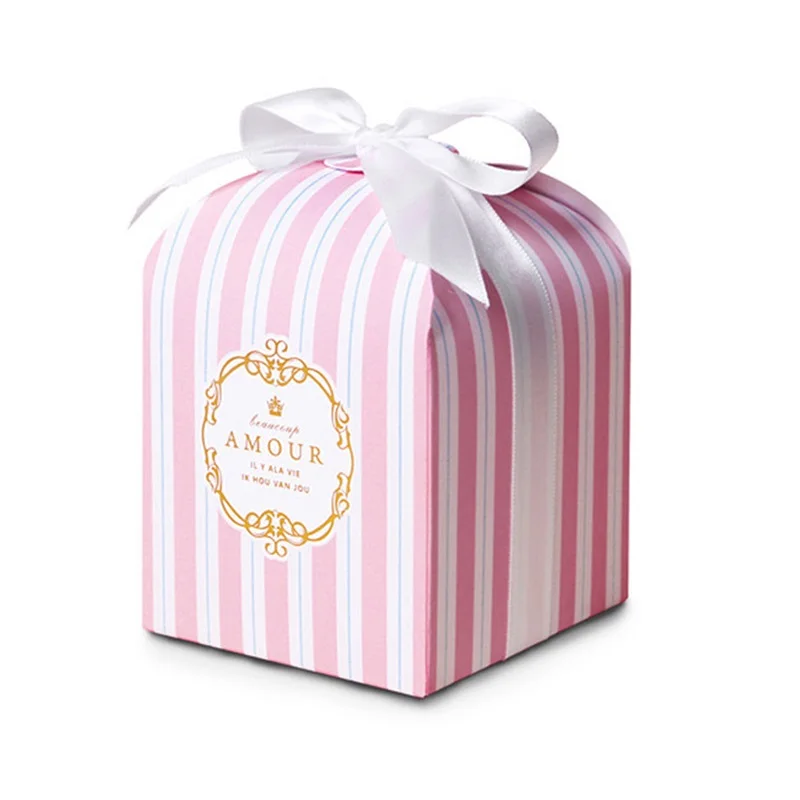 5 шт./партия, серый/синий/розовый в полоску, коробка конфет с лентами для Свадебные сувениры и подарки, сумка для гостей, декор для вечеринки в честь Дня Рождения - Цвет: Pink
