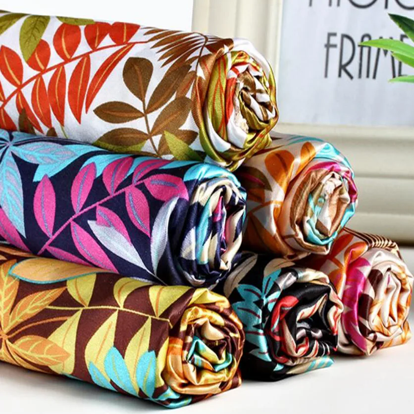 Tilda Satin fabric Glossy Satin Fabric Polyester leaf printed Satin