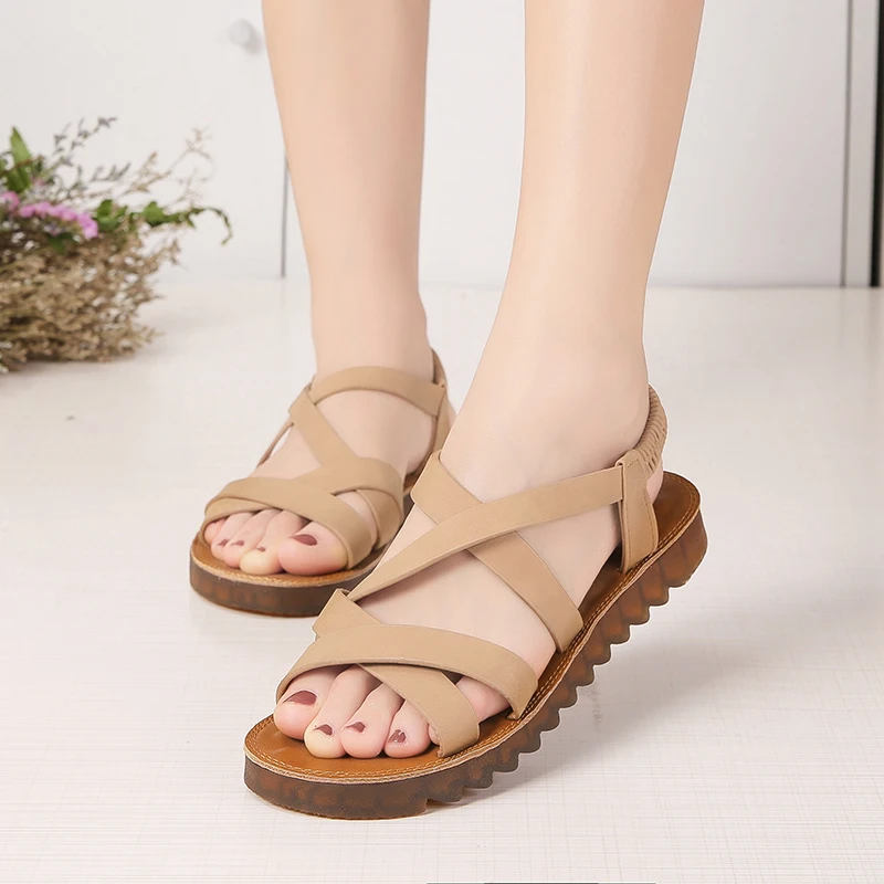 

HEE GRAND New Summer Solid Sandals Women Platform Cross-Tied Slip On Round Toe Creepers Lady Casual Fashion Flats Shoes XWZ5376
