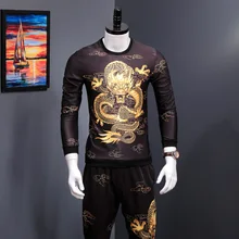 Новые осенние мужские комплекты с модным принтом, футболка с длинным рукавом, брюки до щиколотки, комплекты из двух предметов, повседневные мужские спортивные костюмы, большие размеры