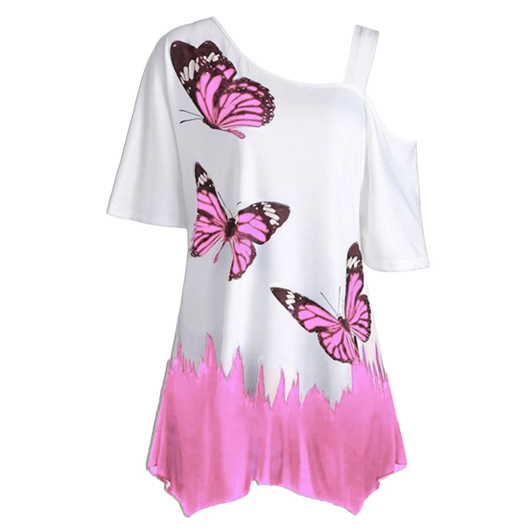 Sueltas Un Casual Camisas Tops Wine Manga Túnica Pink Corta Impreso Blue Verano light Mariposa Tamaño red cobalt Más Black Hombro Moda Mujeres Blusa 2018 Blusas violet pIqfZqwT