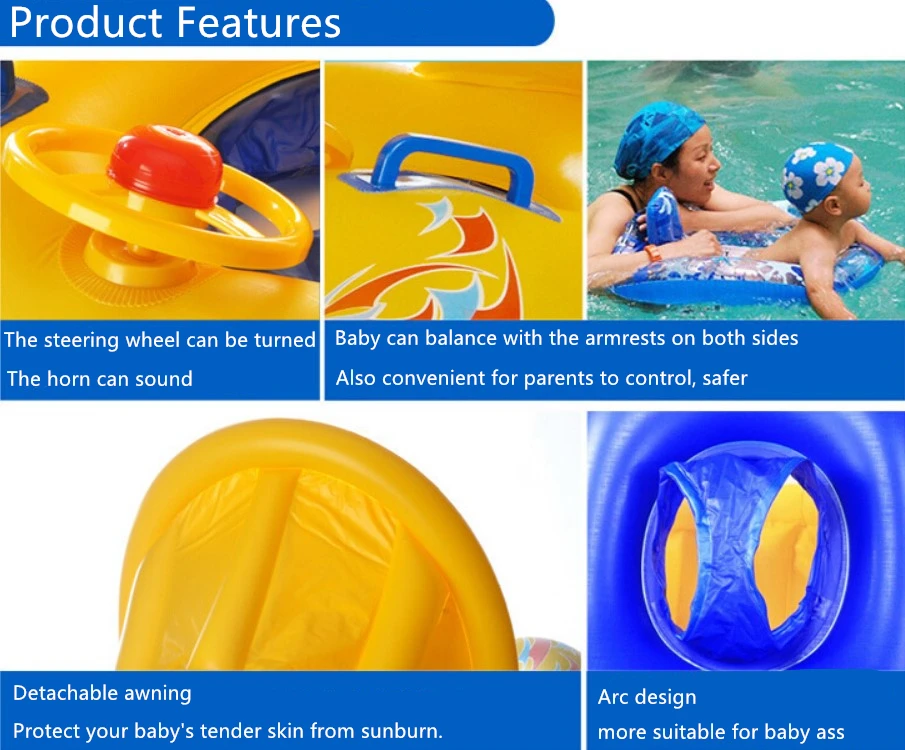 Inflatable Baby Swim Ring Parent-child Double Shade Swimming Ring Baby Inflatable Boat With Awning