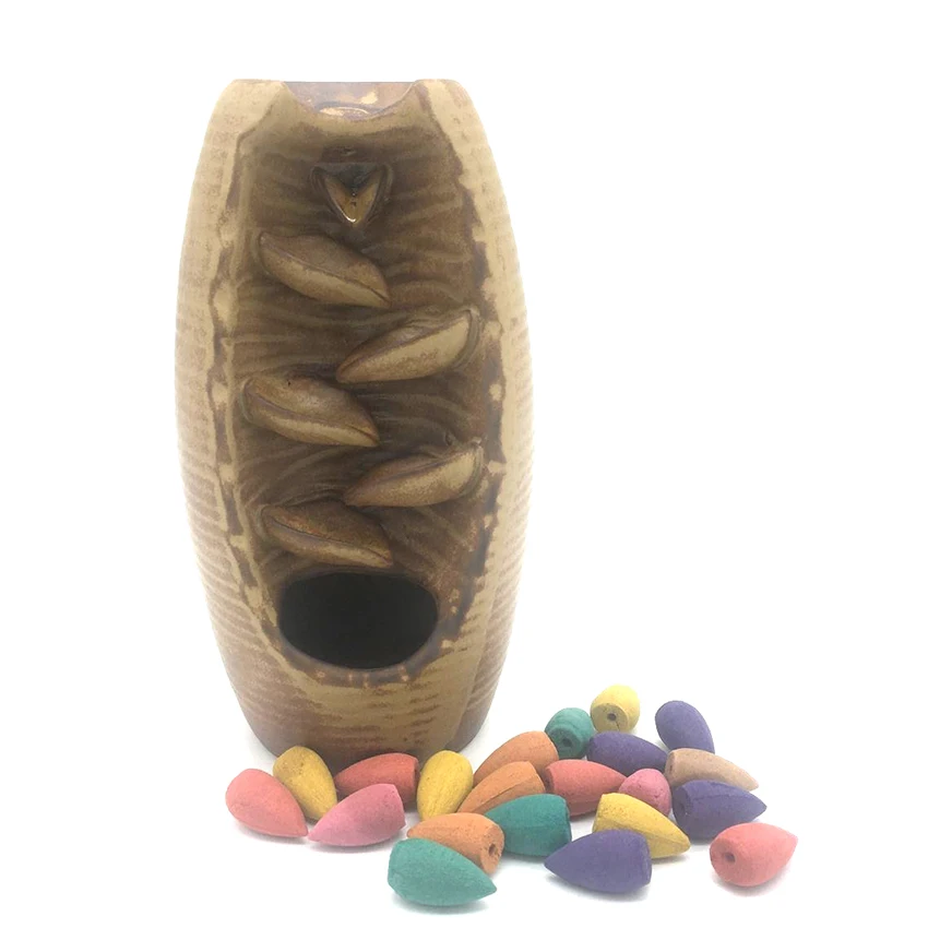 

Fashion Ceramic Backflow Waterfall Smoke Incense Burner Censer Holder Home Decor 10x Cones