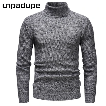 

Unpadupe Brand New Casual Turtleneck Sweater Men Pullovers Autumn Fashion Sweater Solid Slim Fit Knitwear Full Sleeve Khaki&Gray
