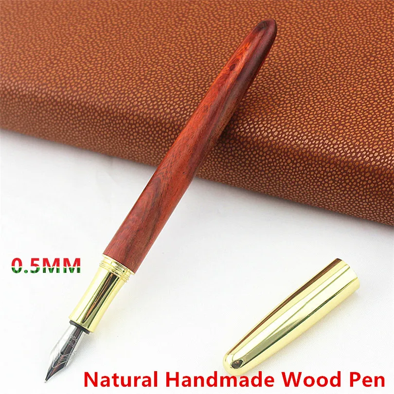 

High Quality brass Ebony Red Tan Wooden gift Golden Medium Nib luxury Fountain Pen