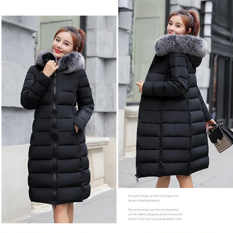 MANDADI winter clothes women fashion cotton padded winter coat women fur collar outerwear hooded print long jacket female