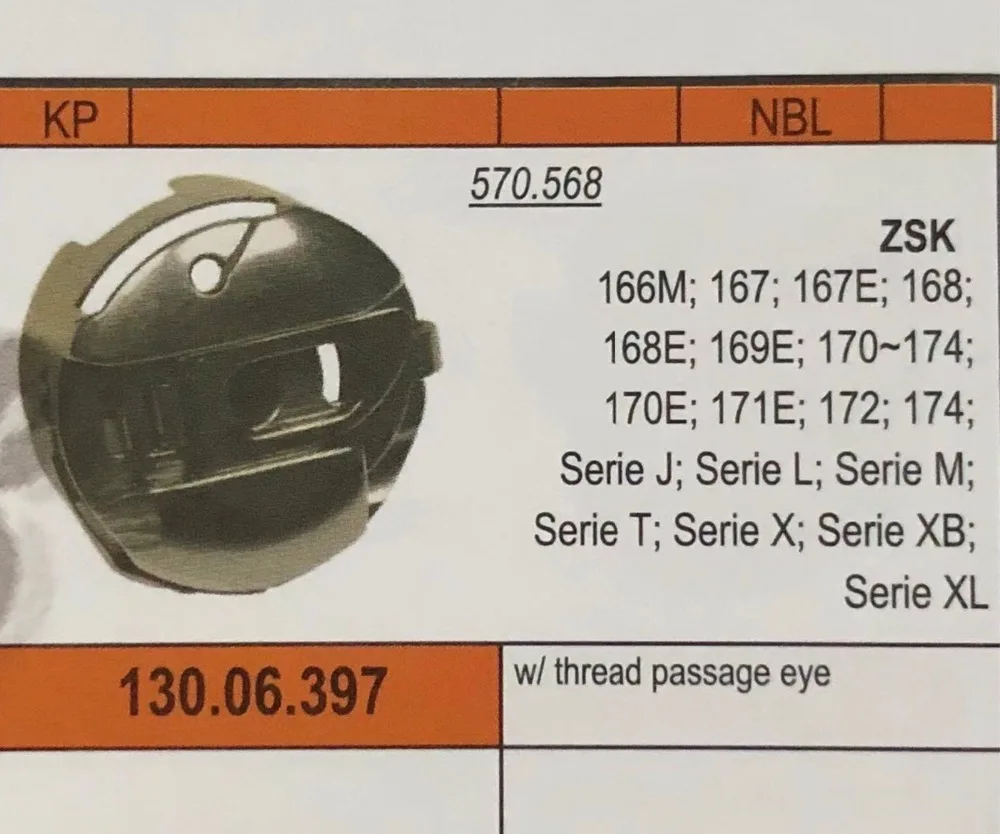 오리지널 코반 SC39-34NS 보빈 케이스, ZSK 166M, 167, 167E, 168, 169, 169E, 170  174, 170E 머신, 22mm 보빈, 130.06.397, 5 개