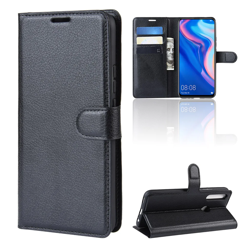 Чехол книжка из искусственной кожи с зернистой текстурой личи для huawei P Smart Z Nova 5i Y9