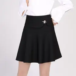 2019 весна и осень женская плиссированная юбка корейская мода Сексуальная брошь эластичная высокая талия мини-юбка плюс размер черная линия