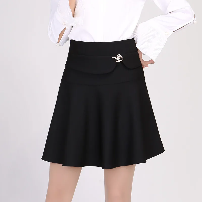 

2019 Spring & Autumn Women Pleated Skirt Korean Fashion Sexy Brooch Elastic High Waist Mini Skirt Plus Size Black A Line Skirt