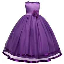 Girls Dresses for Party and Wedding Silky Dress For Girls Satin Flower Lace Knee-Length Girl Dress Formal Kids Girl Clothing