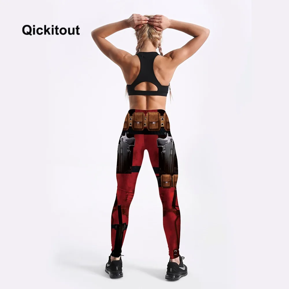 Qickitout, женские модные леггинсы, винно-красные, с цифровой печатью, женские леггинсы, супер герой, Дэдпул, леггинсы с принтом