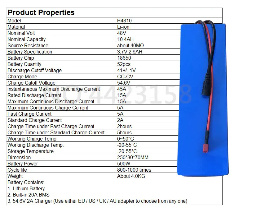 Best 48V 10AH Ele Ctric Bike Battery 48V 10AH Scooter Battery pack 48V 10AH Lithium ion Battery With 15A BMS and 54.6V 2A Charger 2