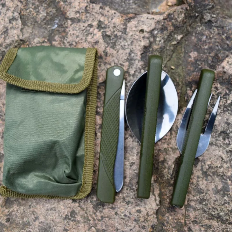 Mini juego de vajilla portátil para exteriores juego de cubiertos plegables con cuchillos de tenedor cuchara para Camping Picnic vajilla de acero inoxidable Mini juego de vajilla portátil para exteriores juego de cubiertos plegables con cuchillos de tenedor cuchara para Camping Picnic vajilla de acero inoxidable