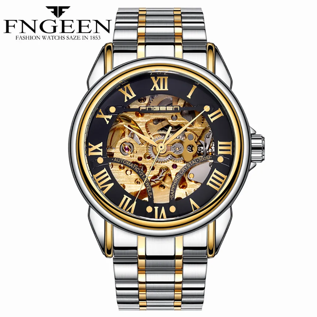 Роскошные Лидирующий бренд унисекс часы автоматические механические полые Скелет полностью стальные часы мужские повседневные наручные часы LD - Color: G