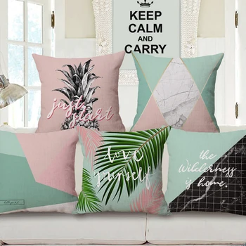 

Tropical Plants Green Leaves Leaf pineapple Cushion Covers Geometric marble Cushion Cover Decorative Pillow Case For Sofa