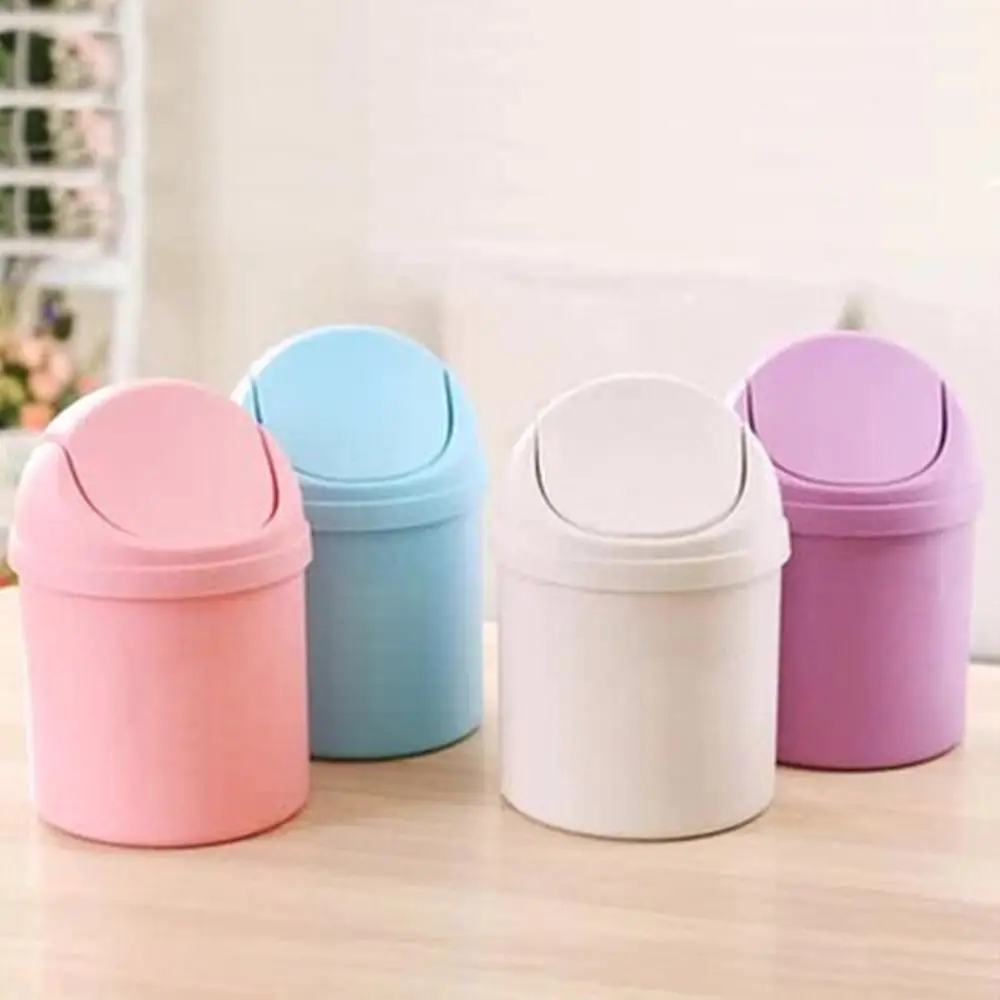 

Creative Mini Desktop Shake Cover Trash Can With Cover Wastebasket Debris Storage Cleaning TrashStorage Bucket