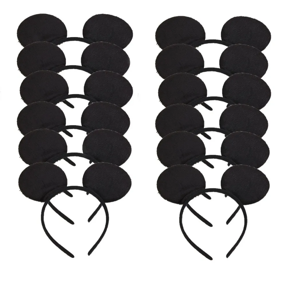 

12pcs Mickey Ears Solid Black Headbands Hallowee Birthday Party Favors Kids Girls Boys Hairbands