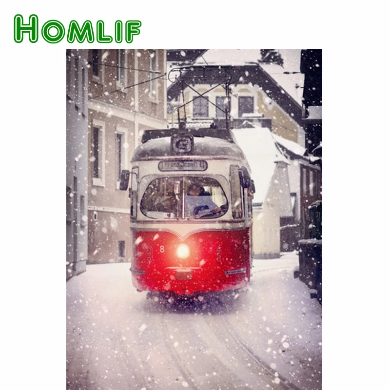 HOMLIF камни в форме ромба/круглый дрель 5D DIY алмазная живопись &quotЗимние &amp