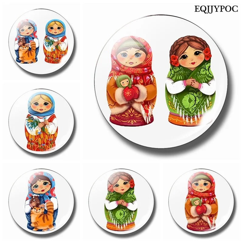 

Refrigerator Magnets Russian Doll Magnet Fridge 30MM Glass Dome Cute Cartoon Sleeve Doll Magnetic Sticker Home Decor