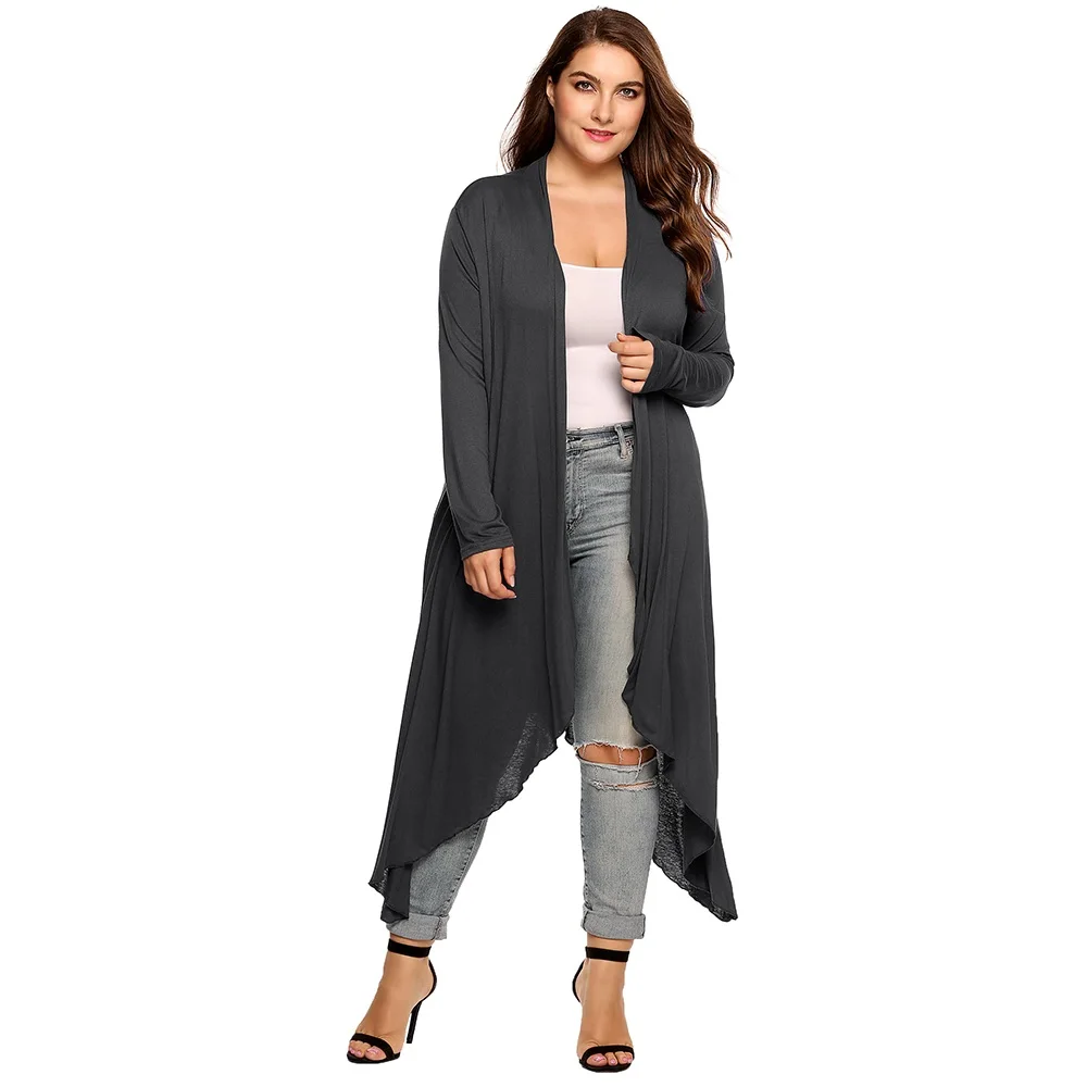 Women Cardigan Jacket Plus Size Autumn Open Front Solid Draped Lady Large Long Large Sweater Big Oversized L-5XL