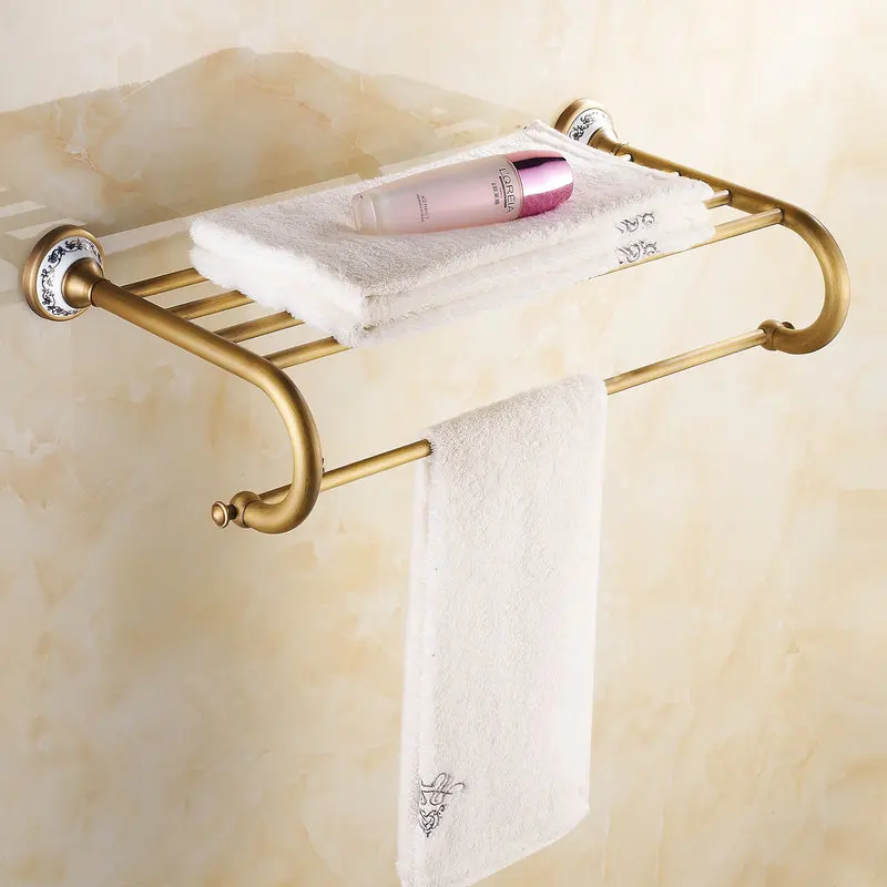 Cena Antyczne szczotkowane miedź i porcelana wyposażenie łazienkowe półka na ręczniki wieszak na ręczniki uchwyt na papier wieszak na ubrania akcesoria łazienkowe BS04