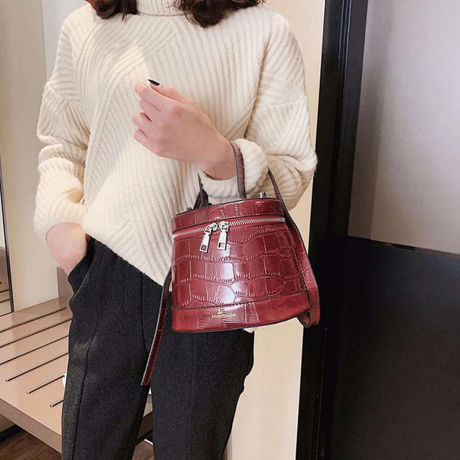 

Ins Alligator Bucket Bag Casual Crocodile Pattern Handbags Women Luxury Pu Leather Shoulder Crossbody Bag for Women Bag Purse