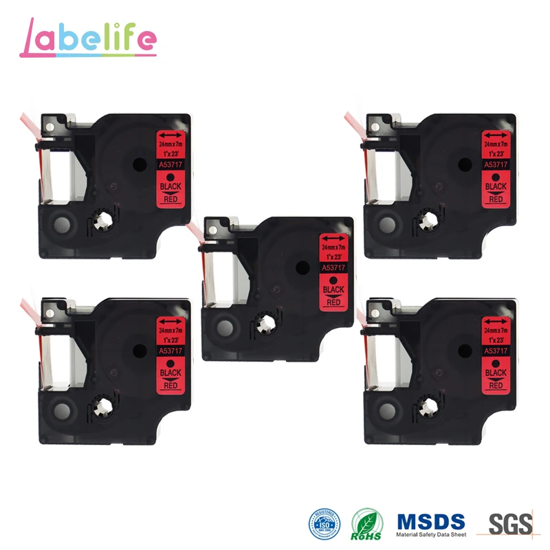 Labelife 5 упаковок 53717 черный на красном 24 мм S0720970 картридж совместимый с dymo