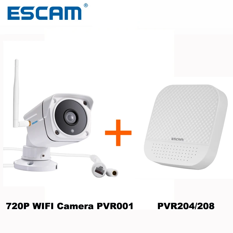 

ESCAM 720P WIFI IR Bullet Camera PVR001+ PVR204/PVR208 PVR Kits ONVIF Private Cloud Waterproof Security IP Camera System
