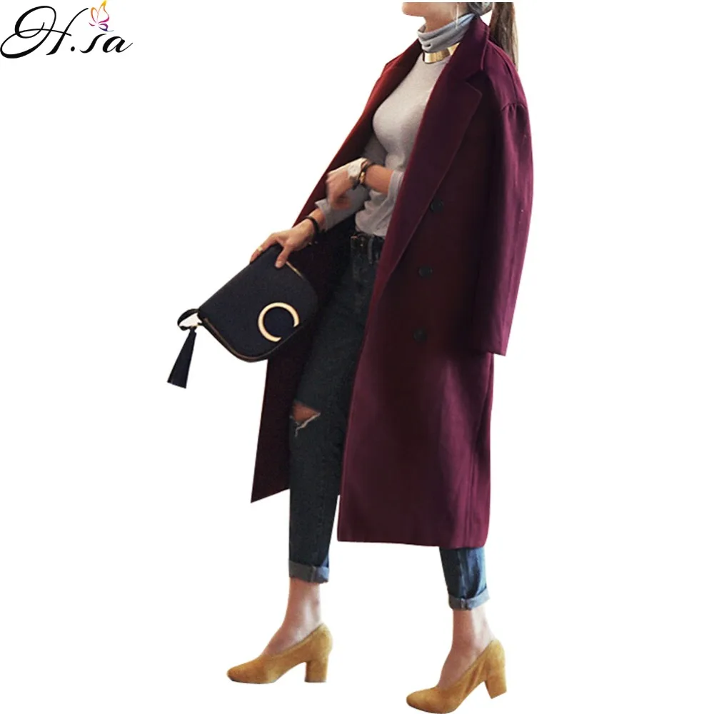 Женское длинное пальто H. SA фиолетовое красное зимнее 2019|winter coat women elegant|coat elegantwool