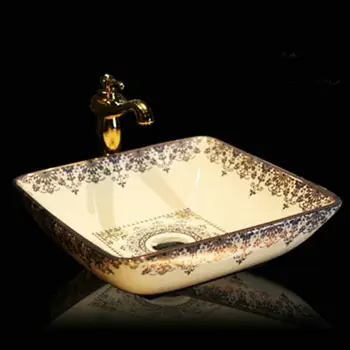 

Handmade Europe Vintage Style Blue Pattern Lavobo Ceramic Bathroom Countertop Bathroom Sink