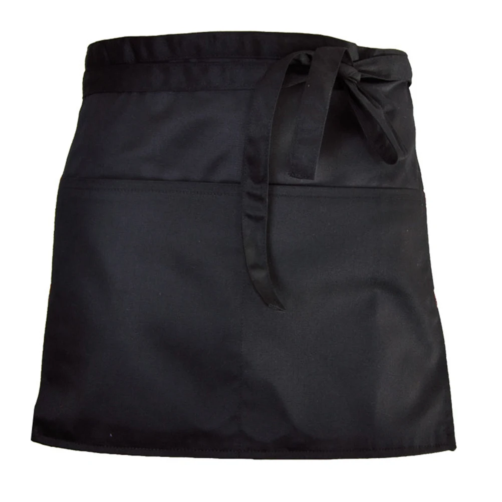 Universal Unisex Women Men Kitchen Cooking Black Waist Apron Short Apron Waiter Apron With Double Pockets 40*60cm