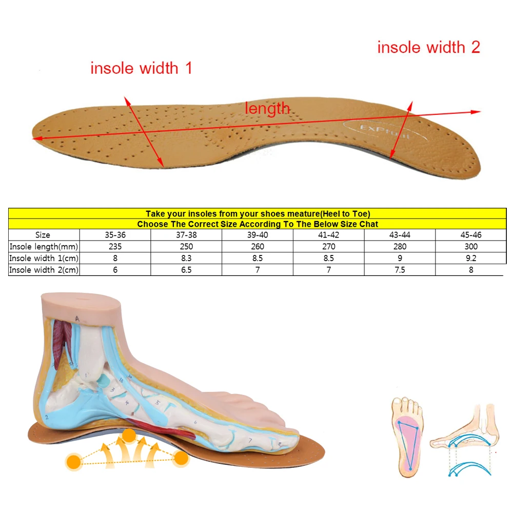 3D Премиум здоровый кожа ортопедические стельки для Flatfoot высокие супинатор ортопедический стельки обувь мужчин и женщин