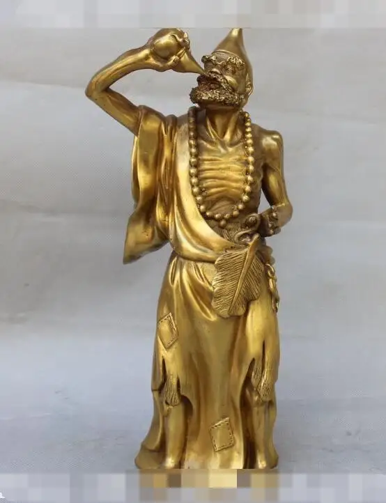 

S4327 Chinese Buddhism Temple Bronze mythology Ji Gong Mad Monk Buddha Hold Fan Statue
