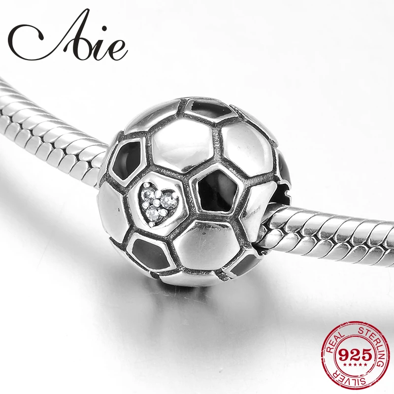 Подлинные бусины из стерлингового серебра 925 пробы в форме футбольного мяча подходят к оригинальному браслету Pandora
