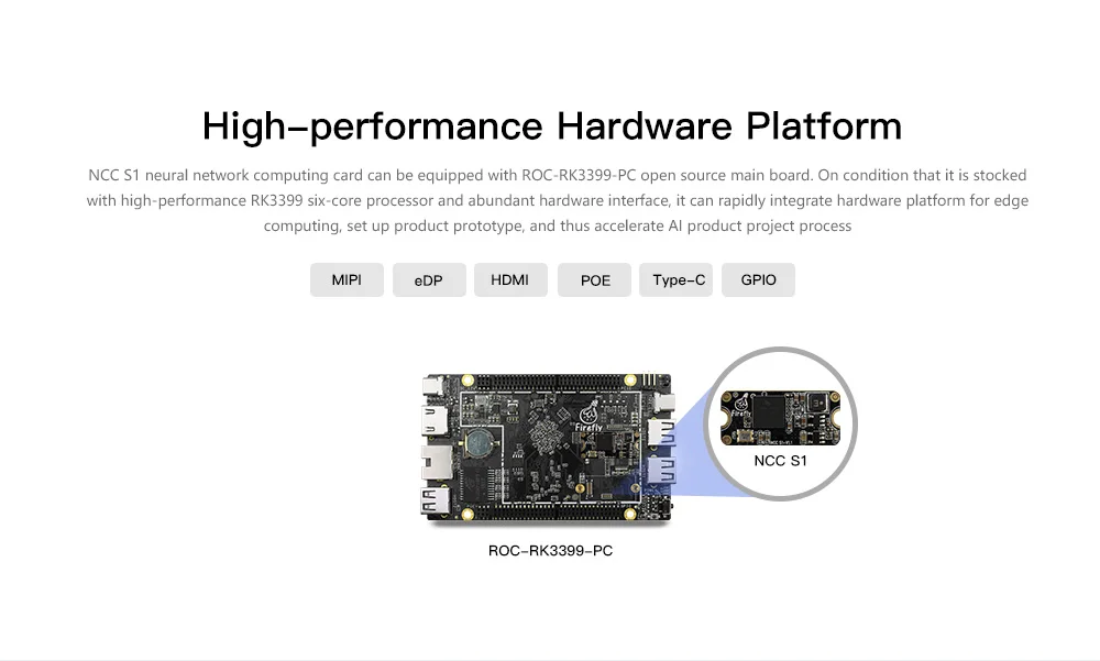 NCC S1 нейронная сетевая компьютерная карта для ROC-RK3399-PC в качестве видения на основе глубокого обучения вычислений и ИИ алгоритм ускорения